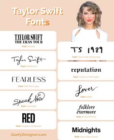 the taylor swift font styles for each type