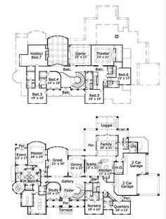 the floor plan for this luxury home, which is very large and has two levels