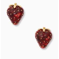 Nwt Kate Spade Tutti Fruity Strawberry Stud Earrings With Dust Bag Gold Plated Metal; Crystal Titanium Posts, Signature Spade Clutch Backs Length: 0.75" Width: 0.63" Weight: 7g Style# Wbrui170 Kate Spade Red Earrings For Gift, Elegant Red Kate Spade Jewelry, Red Kate Spade Jewelry As Gift, Gold Rhinestone Earrings, Kate Spade Studs, Strawberry Earrings, Minnie Mouse Earrings, Huggie Earrings Gold, Pink Studs