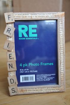 a photo frame made out of scrabble tiles with the word friends spelled in it