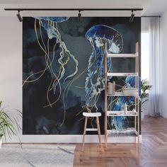 an ocean scene with jellyfish wall mural