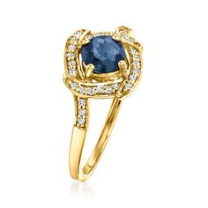 Ross-Simons - .60ct Sapphire Ring, Diamond Accents in 14kt Yellow Gold. Size 9. Beaming with a .60 carat round sapphire, this elegant ring sparkles with a diamond-accented halo of artful overlapping curves. Finely crafted in polished 14kt yellow gold. 3/8" wide. Sapphire ring. Sapphire birthstones are the perfect gift for September birthdays. Sapphire Ring With Diamond Accents In 14k Gold, Sapphire Ring With Diamond Accents Round Cut, Sapphire Rings With Diamond Accents And Round Cut, Yellow Gold Rings With Lab-created Sapphire Center Stone, Yellow Gold Sapphire Diamond Ring With Center Stone, Yellow Gold Sapphire Ring With Center Stone, Yellow Gold Sapphire Diamond Ring With Prong Setting, Lab-created Sapphire Ring In Yellow Gold With Center Stone, Yellow Gold Sapphire Cluster Ring With Diamond Accents