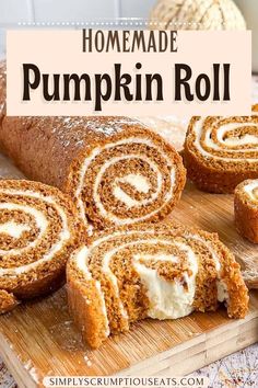 Sliced pumpkin roll. Homemade Pumpkin Roll, Libbys Pumpkin Roll, Pumpkin Cream Cheese Roll, Pumpkin Roll Recipe Easy, Pumpkin Roll Recipe, Pumpkin Roll Cake, Pumpkin Rolls Recipe, Cream Cheese Rolls, Cake Roll Recipes