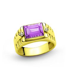 10 K Solid Yellow Gold Men's Ring with 3.40 ct Amethyst and 0.02 ct Diamonds Mens Rings For Sale, Modern Mens Rings, Onyx Ring Men, Yellow Gold Mens Rings, Jewelry Prom, Ring Man, Sterling Silver Mens Rings, Mens Gold Rings, Mens Silver Rings