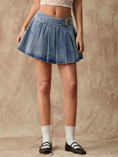 Vintage Mini Sexy Pleated Skirt For Summer Blue    Denim Plain Pleated Non-Stretch  Women Clothing, size features are:Bust: ,Length: ,Sleeve Length: Bleu Azur, Denim Skirt Women, Denim Skirts, Summer Blue, Jean Top, Jeans Rock, Summer Skirts, Get The Look, Denim Women