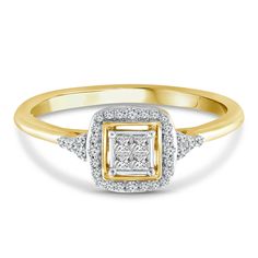 a yellow and white diamond engagement ring