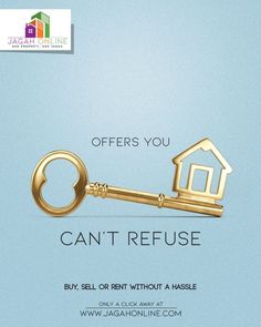 a gold key with the words can't refuse on it and an image of a house