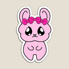 a pink sticker with an image of a bunny wearing a bow on it's head