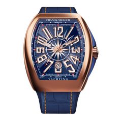 The Yachting collection stands out with its typically seafaring symbols such as the wind rose and compass which have been thoughtfully placed for dramatic effect on the Vanguard shaped dial. The spirit of this innovative collection is emphasized either by a sport nylon strap or by a hand sewn alligator strap for a more traditional look. Reference: V45SCYACHT5NBLCase: 18K Rose GoldHand polishedWidth: 44mm x Length: 53.7 mm x Thickness: 12.7 mmSapphire crystalWater resistant up to 30 meters Dial: Franck Muller Watches, Franck Muller, Richard Mille, Rose Gold Case, Rose Gold Watch, Patek Philippe, Luxury Watch, Watch Brands, Luxury Watches