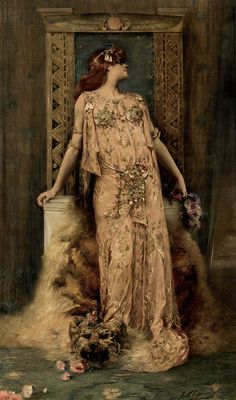 a painting of a woman in a golden dress