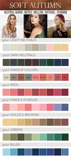 Make Up For Autumn Skin Tone, Colour Analysis Soft Autumn, Soft Autumn Skin Color Palette, Hair Color For Muted Autumn, Outfits For Soft Autumn Type, Warm Muted Autumn Color Palette, Soft Autumn Color Analysis Outfits, Types Of Autumn Color Palette