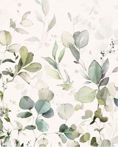 watercolor painting of green leaves on white background