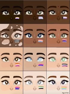 many different types of eyes are shown in this image, and each has their own color scheme