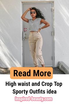 High waist and Crop Top Sporty Outfits idea Sporty Outfits With Leggings, Outfits With Sweatpants, Sporty Outfits For Women, Outfits Sporty, Cute Sporty Outfits