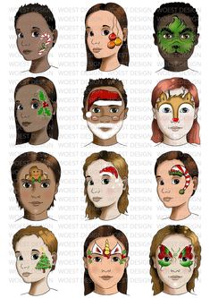 Kids Face Painting Easy, Halloween Makeup Witch, Christmas Face Painting, Template Menu, Elf Face, Face Stencils, Menu Designs, Face Painting Easy, Winter Face