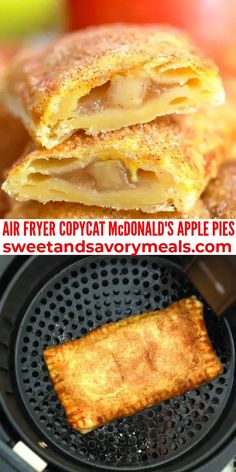 an air fryer with apple pies in it and the words, air fryer copycat mcdonald's apple pies