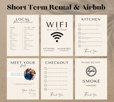 the short term rental and airbnb brochure is shown in four different colors