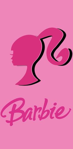 a pink background with the word barbie on it and a silhouette of a woman's head