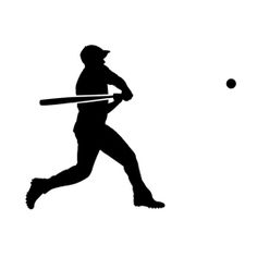 the silhouette of a baseball player swinging his bat at a ball in front of him