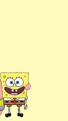 the spongebob character is standing in front of a yellow background