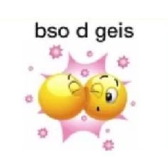 two yellow balls with faces in the shape of hearts and words that say, boso d'geis