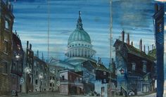 a painting of a city with buildings and a dome