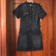 Nwt Guess Jean Dress Dark Blue Wash Size M Form Fitting - This Brand Runs Small Shorter Length (Mini) Short Sleeves Vertical Zip Front 1 Horizontal Zip Pocket On Chest 2 Horizontal Zips On Back Belt Loops Fitted Short Sleeve Denim Dress For Work, Fitted Denim Dress With Short Sleeves For Work, Black Short Sleeve Denim Dress For Spring, Fitted Short Sleeve Dress With Pockets, Casual Fitted Mini Dress For Work, Fitted Casual Mini Dress For Work, Fitted Denim Dress With Pockets For Night Out, Fitted Dress With Pockets For Night Out, Jean Mini Dress