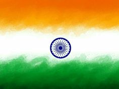 the flag of india painted on an orange, green and white background with watercolors