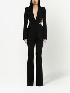 Elevate your style with our Customized Black Cotton Tailored Blazer Suit, featuring a daring slashed harness and chic fit-flared pants. Perfect for those who love edgy, contemporary fashion, this suit combines uniqueness with sophistication. Handcrafted to perfection - make a bold statement today!Introducing this customized black cotton suiting slashed harness tailored blazer suit with fit-flared pants, a bold and innovative ensemble that redefines contemporary fashion. The blazer showcases a unique slashed harness design, adding an edgy and avant-garde element to the traditional silhouette. The tailored fit accentuates the wearer's physique while providing a modern, sharp look. The incorporation of a harness lends an unconventional touch, creating an eye-catching focal point that sets thi Balmain Blazer, Classic Suit, Black Suit, Tailored Blazer, Black Suits, Trouser Suits, Designer Suits, Contemporary Fashion, Wool Jacket