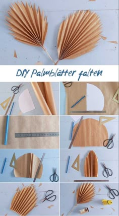 the steps to make a paper fan that is folded in half and cut into smaller pieces