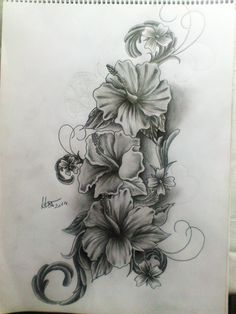 a pencil drawing of flowers on paper