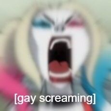 an animated image with the words gay screaming in front of it's open mouth