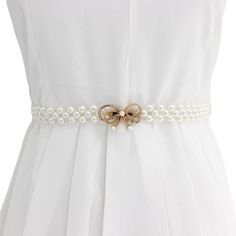 New! Classy 3 Row Faux Pearl With Bow Buckle Waist Belt. About 65cm (25.59 Inches) Length. Tags # Cute Pretty Delicate Dainty Dressy Girly Feminine Womens Girls Teens Juniors Waspie Tighten Waistband Cinch Wrap Waspie Dress Up Formal Dance Wedding Bridal Graduations Party Shapewear All Seasons Spring Summer Fall Winter Gold Bowtie Knot Ornate Lightweight Belts For Women Dresses, Pearl Belts, Gold Bowtie, Butterfly Belt, Waist Belt Women, Wedding Dress Sash, Ikat Pinggang, Chain Dress, Dress Sash