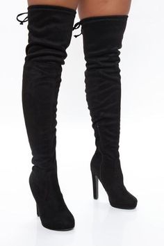 Image of Distracting You Over The Knee Boots - Black Black Flat Boots, Leather Heeled Boots, Faux Leather Heels, Black Heel Boots, Womens Black Dress, Thigh High Boots, Suede Heels, Shoes Fashion, Stiletto Heel