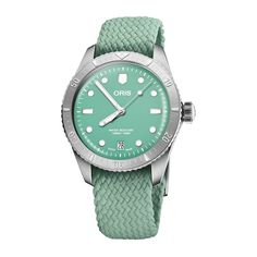 Divers Heritage 1965 38mm Unisex Watch Green Oris Watches, Watch Green, Swiss Made Watches, Divers Watch, Pink Cases, Unisex Watches, Casual Watches, Metal Bracelets, Green Fabric