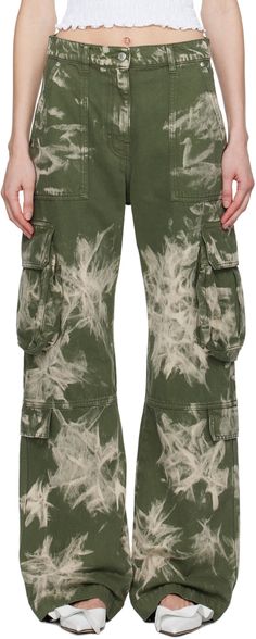 Non-stretch denim cargo pants. Tie-dye effect throughout. · Belt loops · Four-pocket styling · Zip-fly · Cargo pocket at outseams · Mock flap pocket at outseams · Leather logo patch at back waistband · Logo-engraved silver-tone hardware Each item is unique. Please note that coloration may vary. Supplier color: Green Acid Wash Straight Leg Cargo Pants With Pockets, Acid Wash Straight Leg Cargo Pants, Green Accessories Outfit, Denim Dye, Diy Tie Dye Shirts, Funky Pants, White Cargo Pants, Tie Dye Pants, Tie Dye Denim