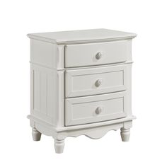 a white dresser with three drawers on it