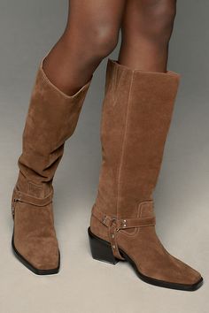 Leather or suede upper Synthetic insole, sole Pull-on styling Imported | James Moto Boots by Matisse in Brown, Women's, Size: 6, Leather/Suede at Anthropologie Brown Fall Boots, Tan Knee High Boots, Tan Square, High Boots For Women, Brown Suede Boots, Trendy Boots, Rhinestone Sandals, Suede Fashion, Western Boots Women