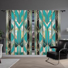 an art deco room divider in teal and gold