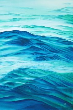 an abstract painting of blue waves in the ocean