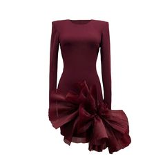 Elevate your wardrobe with our stunning maroon/burgundy mini dress. With long sleeves, shoulder pads, and accordion pleat details, this dress exudes elegance and sophistication. Perfect for any occasion, this dress is versatile and timeless. Add a touch of signature refinement to your wardrobe today.       Fabric- Stretchy crepe , organza Dry Cleaning Only Maroon Mini Dress, Burgundy Mini Dress, Dress With Long Sleeves, August Birth Stone, Independent Designers Fashion, Gifts For New Moms, Bridal Collection, Badger, Shoulder Pads