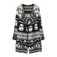 Black White Skull Print Halloween Lapel Coat Halloween Black Skull Print Outerwear, Halloween Black Outerwear With Skull Print, Halloween Long Sleeve Outerwear With Skull Print, Skull Sweater, Lapel Coat, Holiday Plaid, Skull Pattern, Printed Cardigan, Halloween Prints