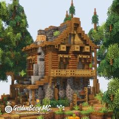 Mythical Sausage Builds, Wood Cabin Minecraft, Minecraft Forest Cabin, Minecraft Retaining Wall, Minecraft Medium House, Minecraft Zombie Apocalypse Builds, Medevil Minecraft Houses, Minecraft House Inspiration, Build Minecraft