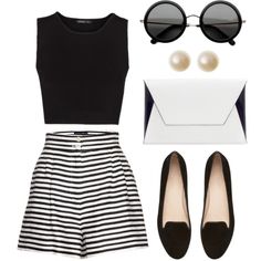 Parisian Chic by mdhawkes15 on Polyvore #summer Áo Blu, Chique Outfit, Black And White Outfit, White Outfit, 2017 Fashion, Parisian Chic, Mode Inspiration, Look Chic, Outfits Casuales