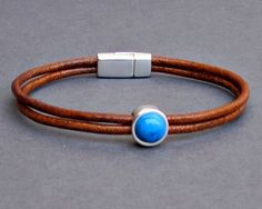 Gemstone Mens Leather Bracelet Dainty Bracelet Silver by GUSFREE Bracelet En Cuir Diy, Bracelet Boyfriend, Men's Gifts, Silver Metal Clay, Diy Leather Bracelet, Mens Bracelets, Blue Topaz Necklace, Mens Bracelet Silver, Bracelet Dainty