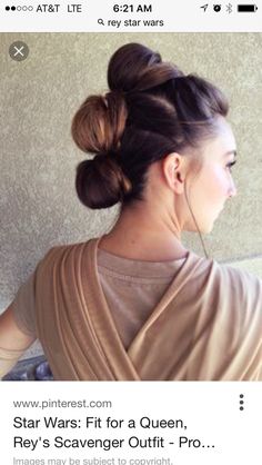 Rey’s Hair Star Wars, Rey Skywalker Hair, Rey Buns, Star Wars Hairstyle, Jedi Hairstyles Female, Rey Hairstyle, Bun Hawk, Star Wars Hairstyles, Star Wars Rey Costume