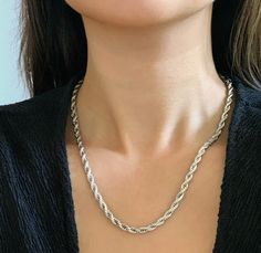 silver rope chain necklace Thick Necklace, Silver Rope Chain, Silver Link Chain, Rope Chain Necklace, Beauty Hair Makeup, Sterling Silver Chain Necklace, Waterproof Jewelry, Rope Necklace, Recycled Silver