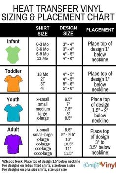 an info sheet with different types of t - shirts and measurements for each shirt size