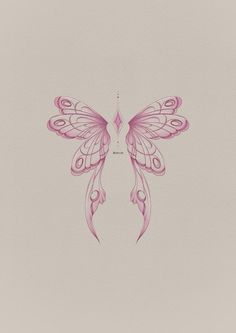 a drawing of a butterfly with pink wings