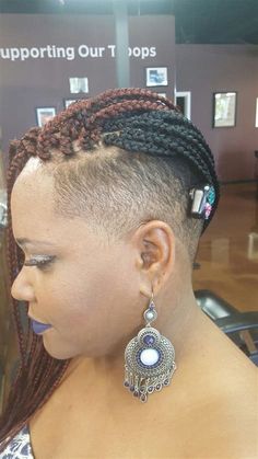 Pin by Phalisha Callaham on SurgarPlums Knotless Braids With Shaved Sides, Braids With Shaved Sides Black Women, Loc Hawk, Locs With Shaved Sides, Side Braids, Short Natural Haircuts